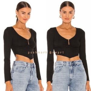 H:OURS Tabitha Crop Top Tee Shirt Blouse Black XS Revolve